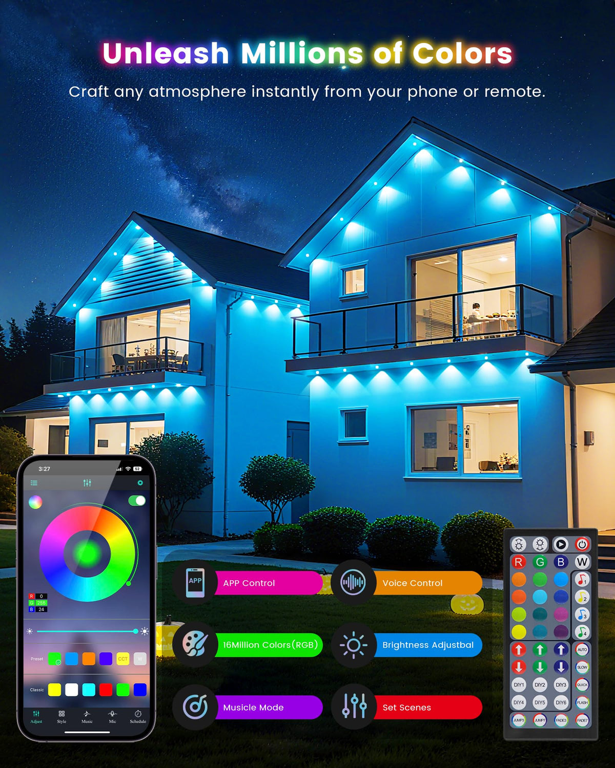 KISUFU 200ft RGB+CCT Permanent Outdoor Lights for House, 24V 60W IP67 Outdoor Ground Lights, 60-Pack Pathway Light for Valentine Christmas Garden Yard Walkway