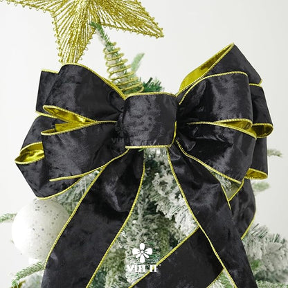 MEEDEE Black and Gold Velvet Ribbon 2.5 inch with 10 Yards Spool Two Tone Velvet Wired Ribbon for Gift Wrapping, Halloween Wreaths, Christmas Tree, Large Bow, Crafts Supply