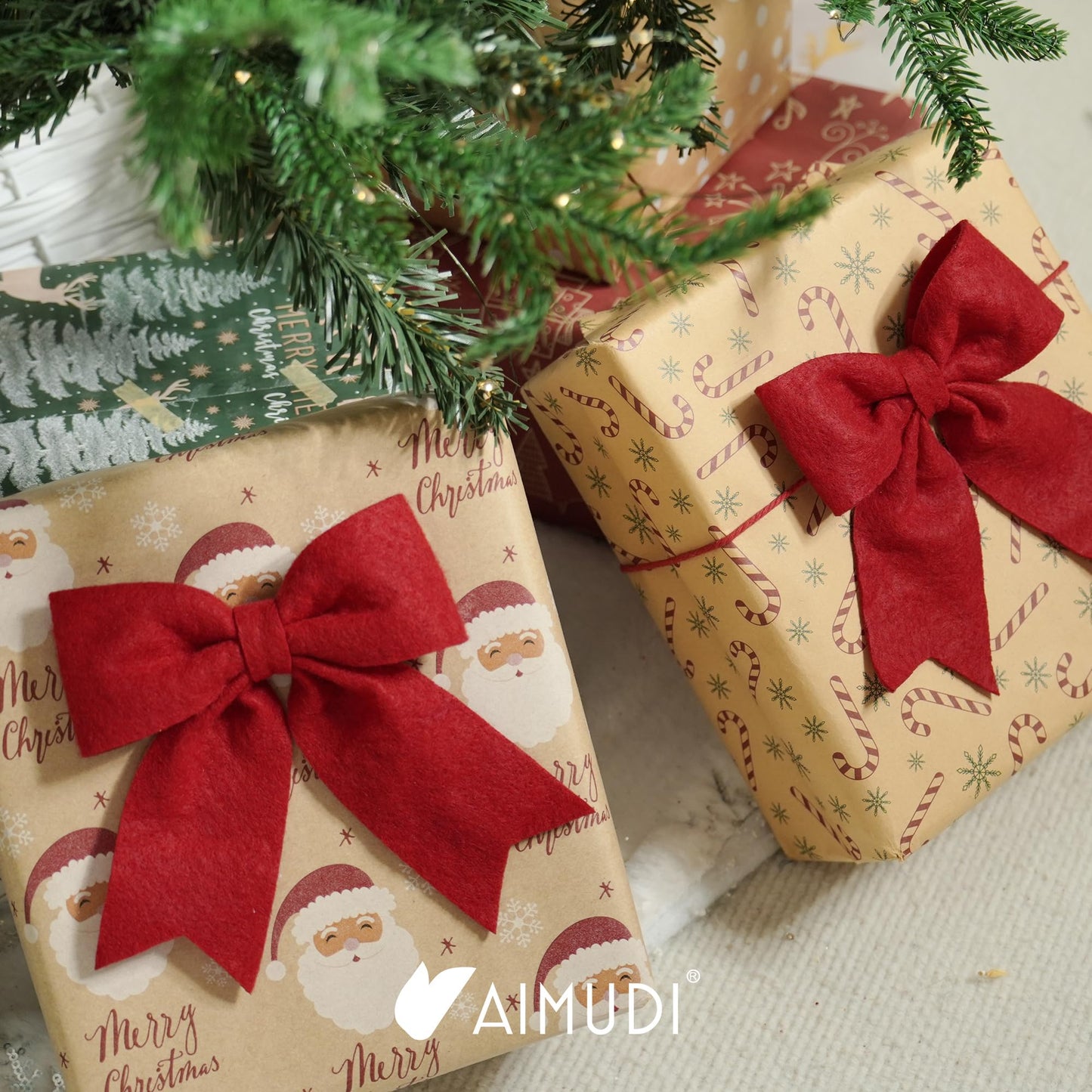 AIMUDI Red Bows for Christmas Tree 5'' Hand Felted Christmas Bow for Gift Wrapping Premade Bow Gift Bows for Presents Crafts Wreaths Fireplaces Winter Holiday Christmas Decorations, 24 PCs