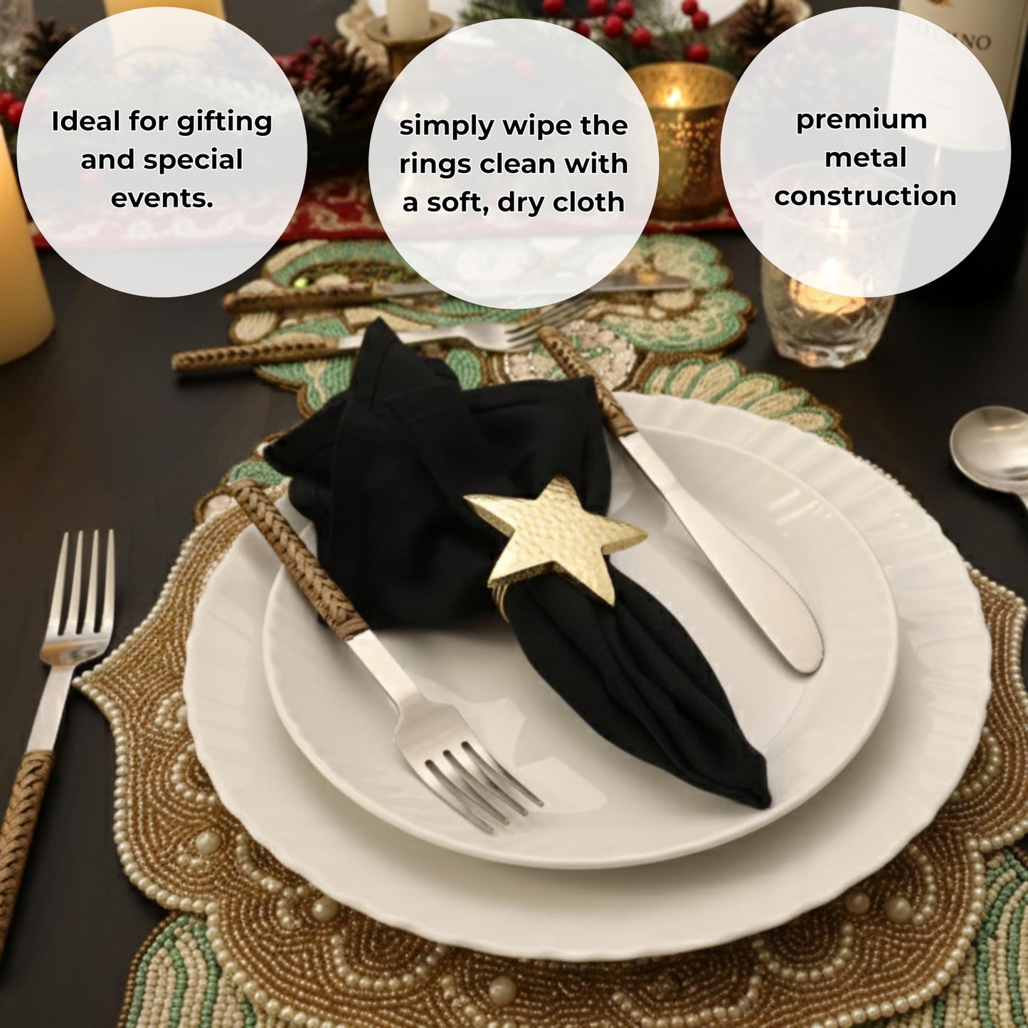 ALPHA Living HOME Napkin Rings Set of 12, Star Napkin Holders, Rustic Napkin Rings, Premium Metal Napkin Ring Bulk for Party Decoration, Dinning Table, Everyday, Family Gatherings (Gold)