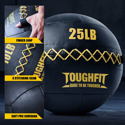 ToughFit Soft Wall Ball - Black Medicine Ball for Cardio Fitness Exercise - Weighted Med Ball for Strength and Conditioning Exercises, Cross Training Lunge, and Partner Toss (10LB)