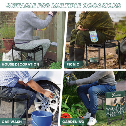 VOPEAK Garden Kneeler and Seat Heavy Duty, Foldable Garden Stool with Upgraded Widened Thick Kneeling Pad, Stable Garden Kneeler with 2 Large Tool Bags, Gardening Gifts for Women, Men, Seniors, Green