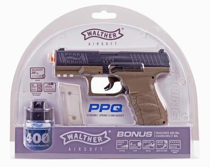 Walther ppq Spring Airsoft Pistol, Dark Earth Brown(Airsoft Gun) (Pack of 3)
