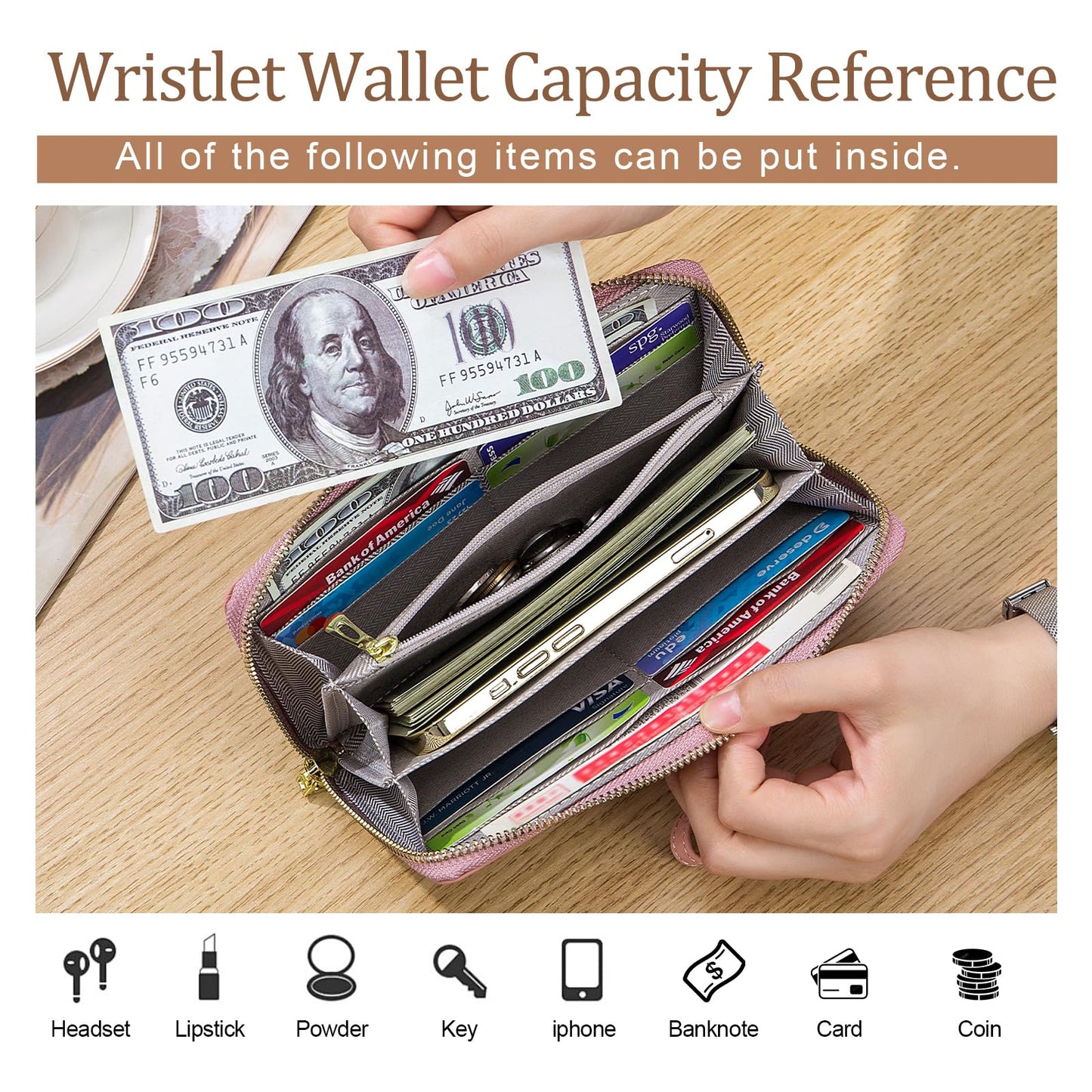 imeetu Genuine Leather Wristlet Purse for Women with Credit Card Holder, Zip Coin Pocket & Wrist Strap(Blue)