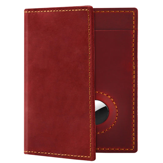 WHENON Passport Holder for Travel, Genuine Leather Passport Wallet Cover Case with Airtag Slot, RFID Blocking, for Women Men, Travel Essentials Gift, Red