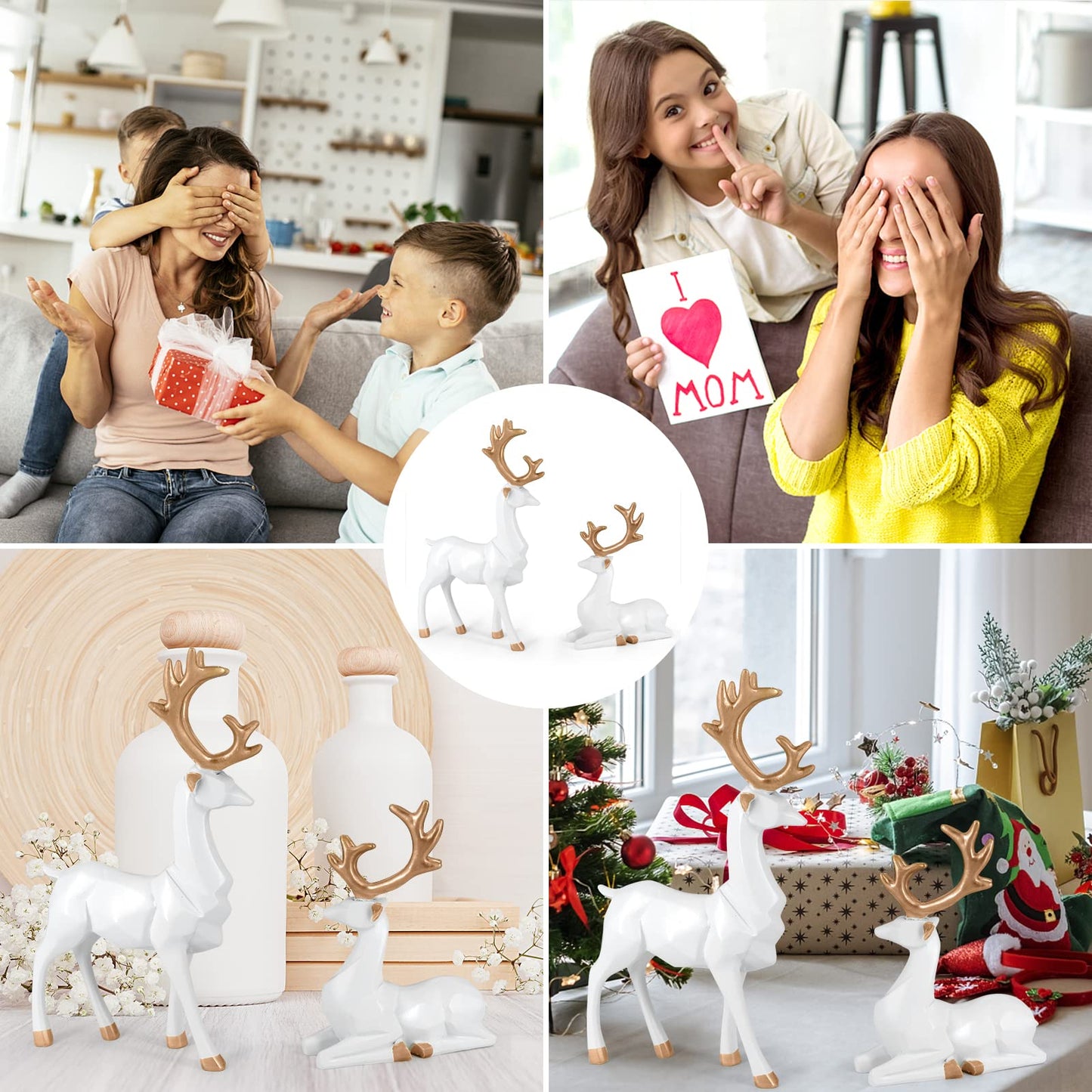 MicoSim Reindeer Ornaments Statue,Reindeer Christmas Decoration,Deer Gifts for Women, Mom Gifts,Deer Decorations Applicable Home, Office,Bookshelf TV Stand, Shelf, Living Room(Origami Big, White)