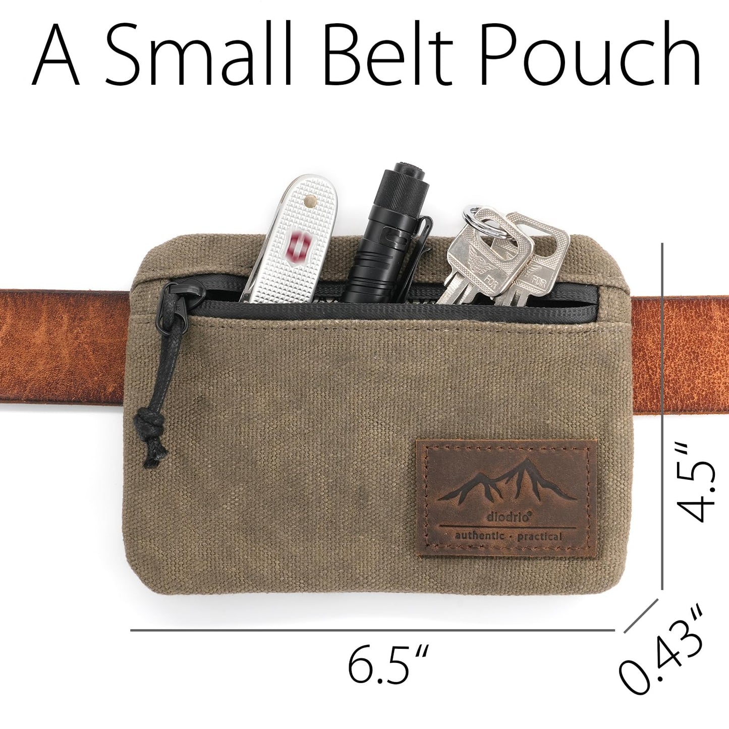 diodrio Belt Zipper Pouches for Men Women Compact EDC Pouch, YKK Zipper, Anti-theft Pickpocket Proof Safety Wallets, Waist Pack for Traveling Hiking, Water Resistant, Tough Waxed Canvas, Olive