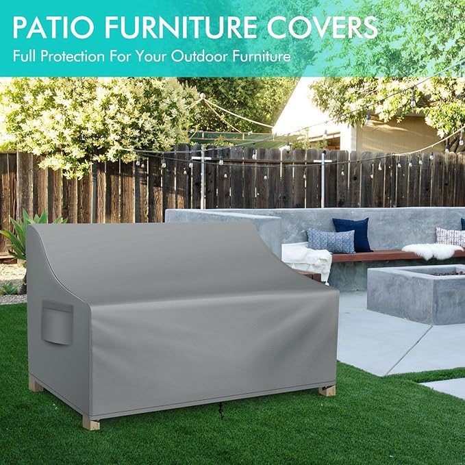 WLEAFJ Patio Sofa Cover Waterproof, 3-Seater Outdoor Sofa, Heavy Duty Deep Lounge Loveseat, Large Lawn Furniture with Air Vent, 79’’ W x 37’’ D x 35’’ H, Grey