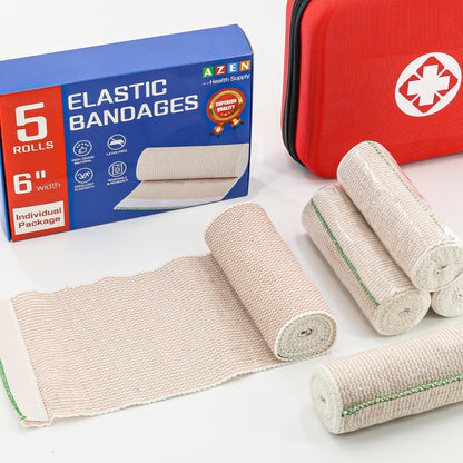AZEN Premium 5 Pack Elastic Bandage Wrap 6 Inch, Compression Wrap Bandage for Legs, Ankle, Knee, Tummy, Body, Latex-Free, Lymphedema Wraps for Legs