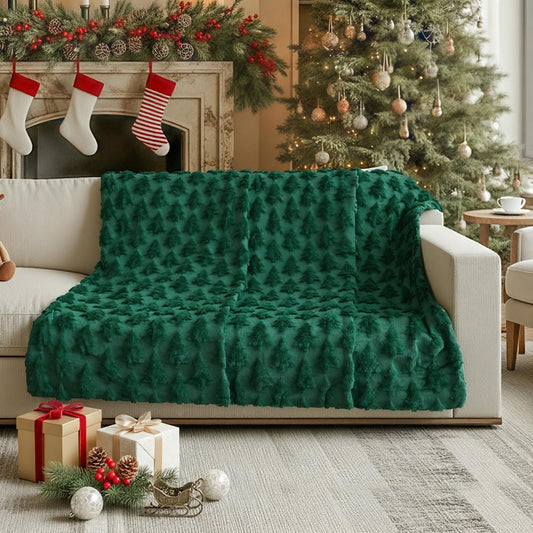 Horaldaily Christmas Blanket Throw, Green Christmas Tree Soft Fuzzy Plush Faux Fur Cozy Blankets for Couch Sofa Bed Lounging, Ideal Gifts for Kids Adults Wife Self, 50x60