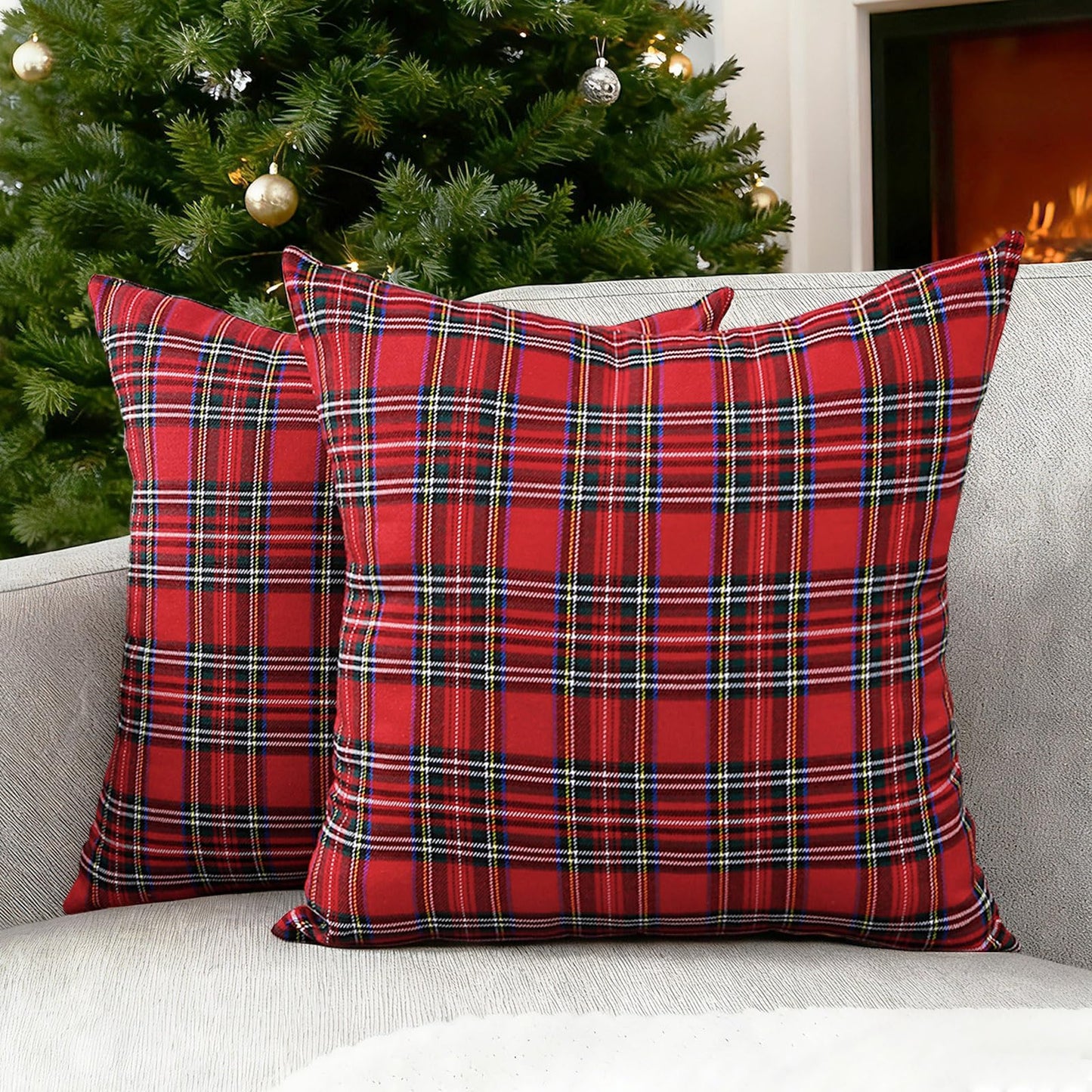 CARRIE HOME Red Tartan Plaid Christmas Throw Pillow Covers 20x20 Set of 2 Christmas Couch Pillow Covers Xmas Decor for Winter Holiday