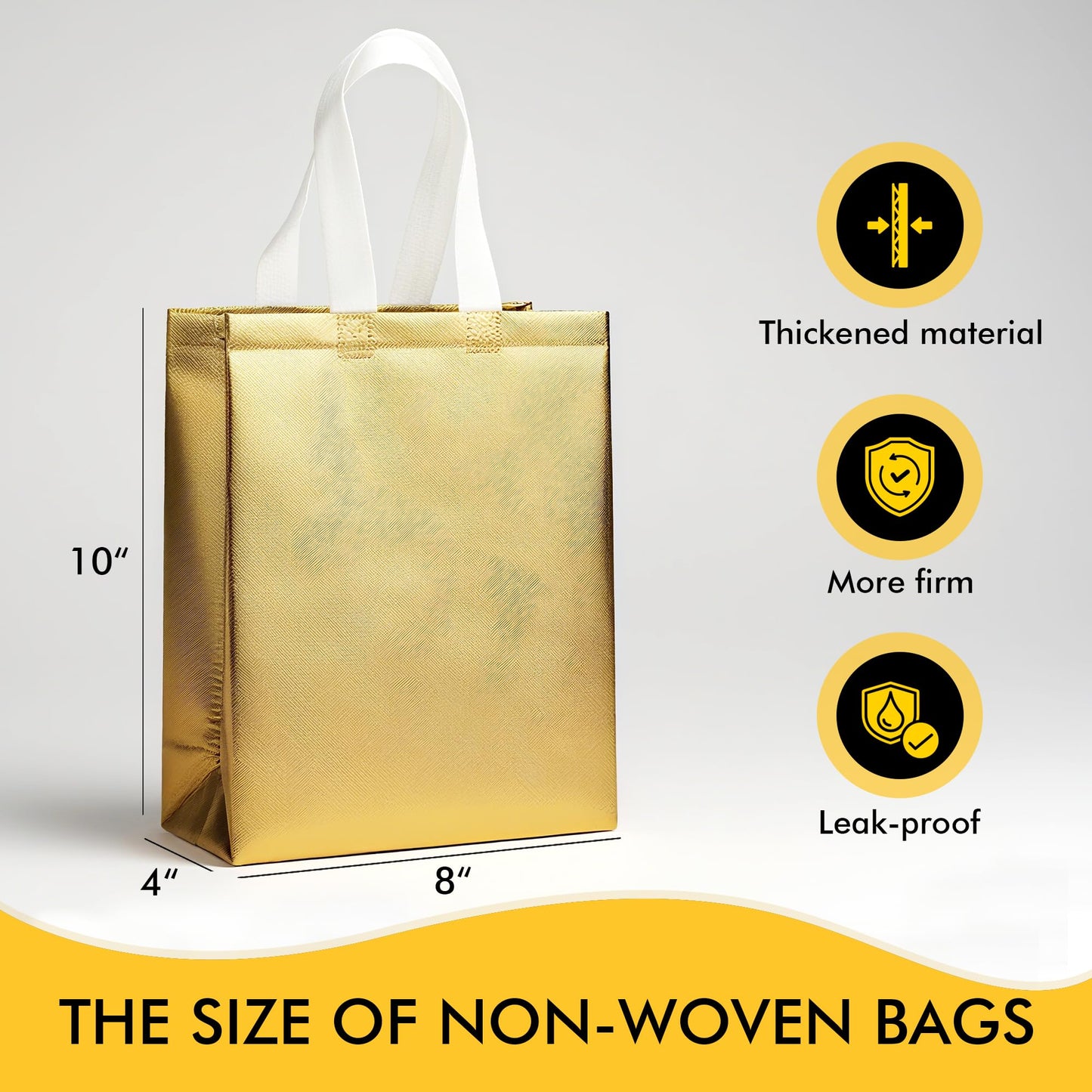 RACETOP Medium Gold Gift Bags with Handles – Set of 15 Reusable 100g Gold Party Favor Bags - Ideal for Birthday, Wedding, Bachelorette, Holiday Goodie Bags – 8x4x10 Inches, Upgraded