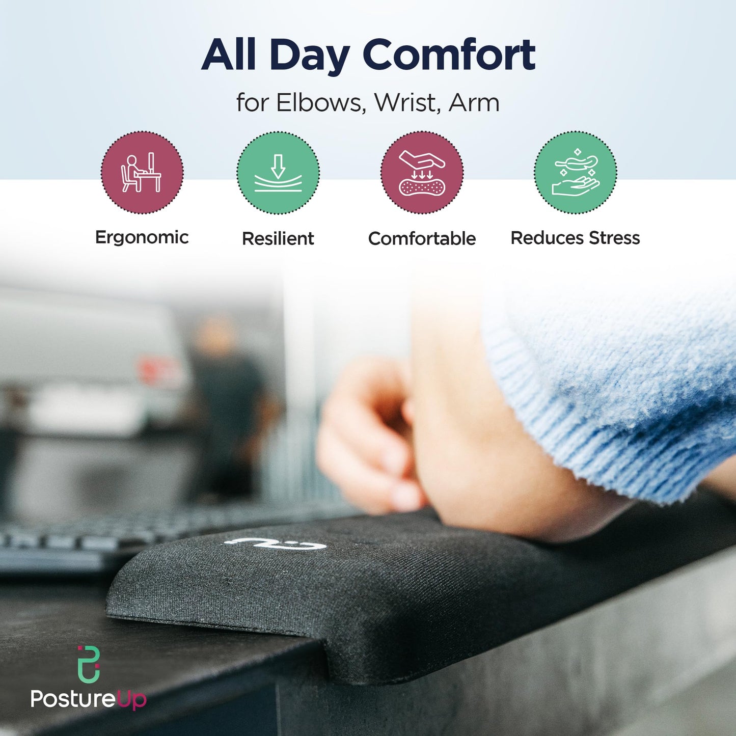 EdgeRest Mini PostureUp L-Shaped Desk Long Wrist Rest Elbow, Forearm & Wrist Comfort Support for Table or Desk Edge, Non-Slip, Memory Foam Padding, Ergonomic Design for Work, Universal Fit, Black
