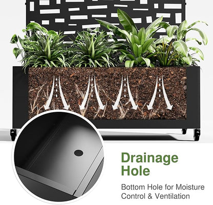 Casaphoria Metal Raised Garden Bed with Trellis and Wheels, 72"x47"x16" Arched Planter Box for Climbing Plants, Vegetables & Vines, Features Drainage Holes and Privacy Screen (Black-Gerald)