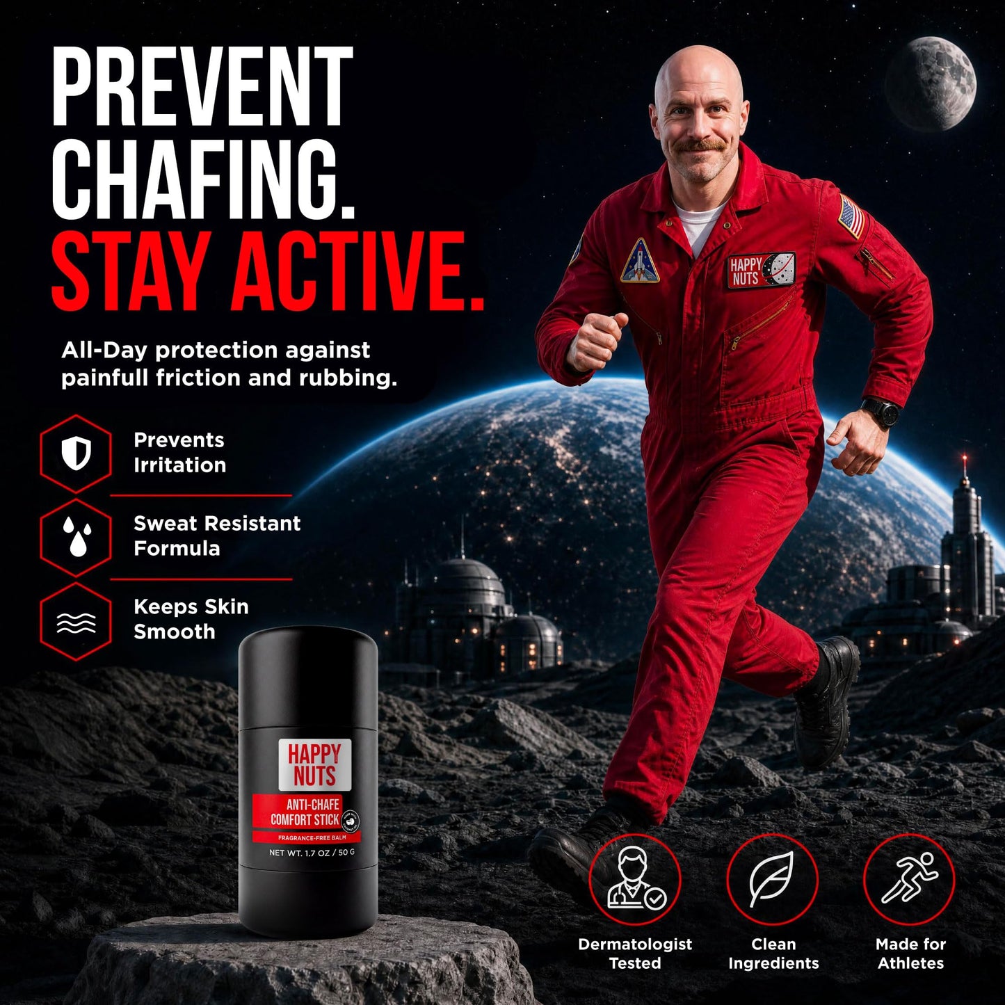 HAPPY NUTS Anti-Chafe Comfort Stick for Men: Ultimate Friction Defense & Chafing Prevention for Active Lifestyles - Perfect for Runners, Cyclists, & Active Men (1 Pack)
