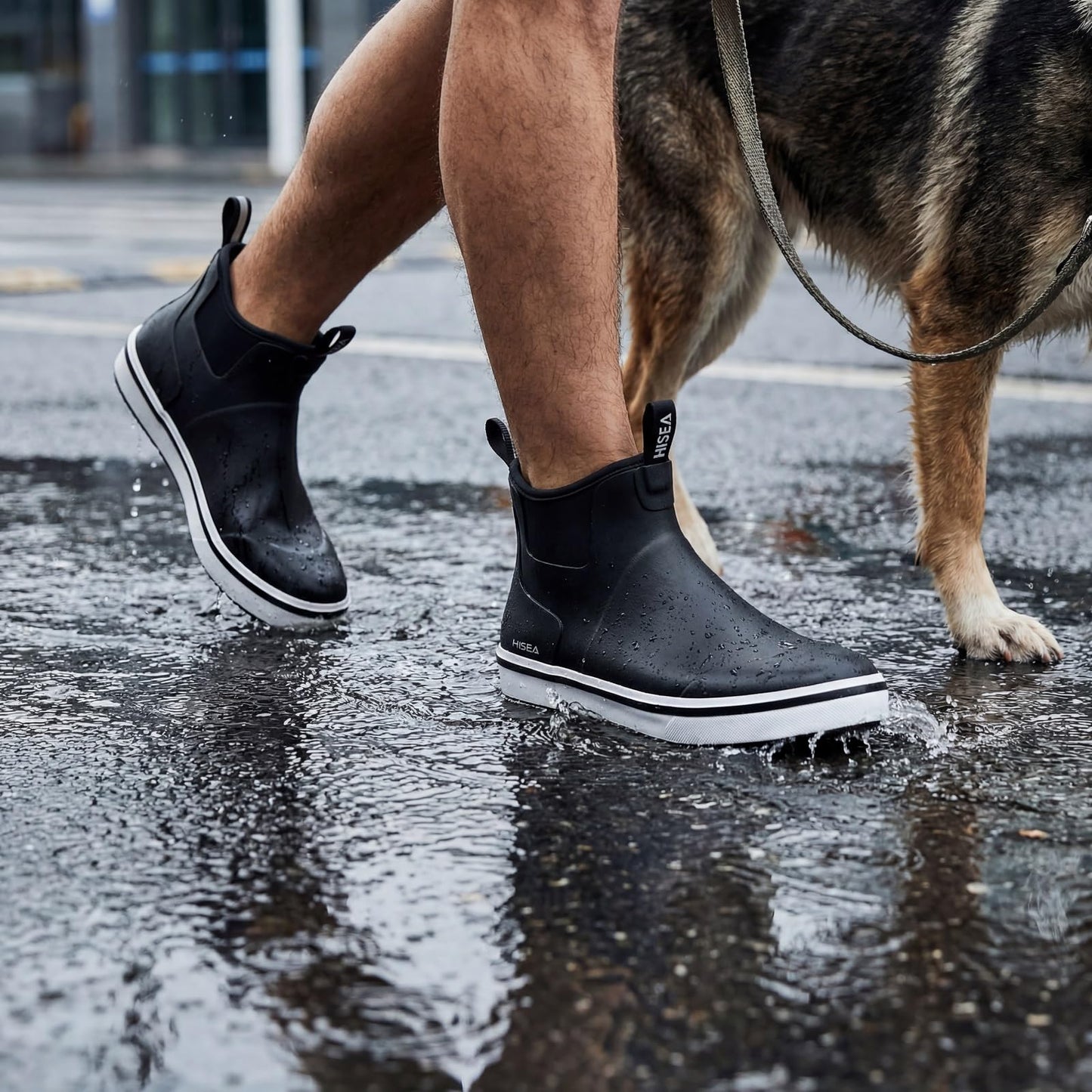 HISEA Men's Deck Rain Boots Saltwater Fishing Booties Waterproof Ankle Rain Boots with High Traction