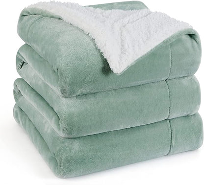 Bedsure GentleSoft Sherpa Fleece Blankets Queen Size for Bed - Thick and Warm, Soft Fuzzy Plush Queen Blanket for Winter, Sage Green, 90x90 Inches