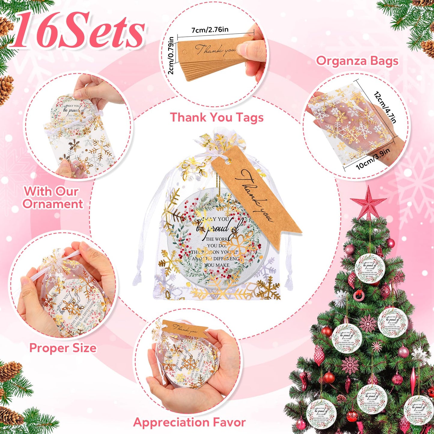 Suzile Employee Christmas Ornaments Coworker Thank You Gifts Bulk May You Be Proud Ornament Keepsake Ceramic Hanging Plaque Xmas Appreciation Gifts for Teacher Volunteer(16 Sets,May You)