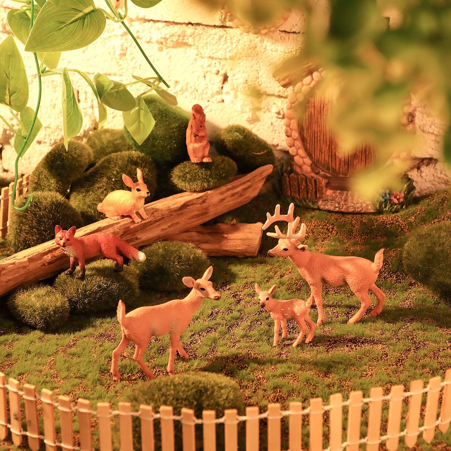 Skylety 6 Pcs Woodland Animals Figures Forest Deer Rabbit Squirrel Figurines Miniature Reindeer Family Woodland Animal Toys Cake Toppers for Wedding Birthday Party Decoration Favors