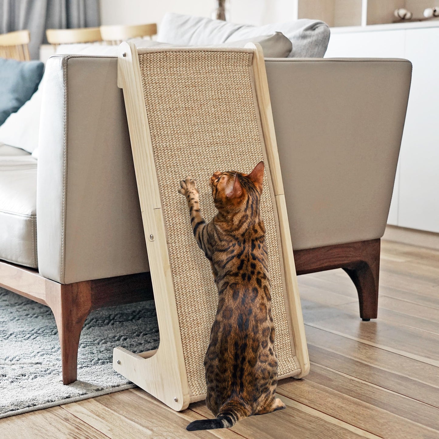 PETKARAY Cat Scratcher, Cat Sisal Scratching Ramp, L Shape Cat Scratch Pad for Indoor Cats, Wall Furniture Protector with Catnip Large
