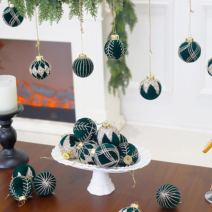 20PCS Velvet Ornaments for Christmas Tree, 2.36INCH Glitter Flocked Christmas Ornaments Decorations Balls Set Decor