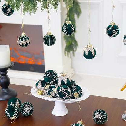 20PCS Velvet Ornaments for Christmas Tree, 2.36INCH Glitter Flocked Christmas Ornaments Decorations Balls Set Decor