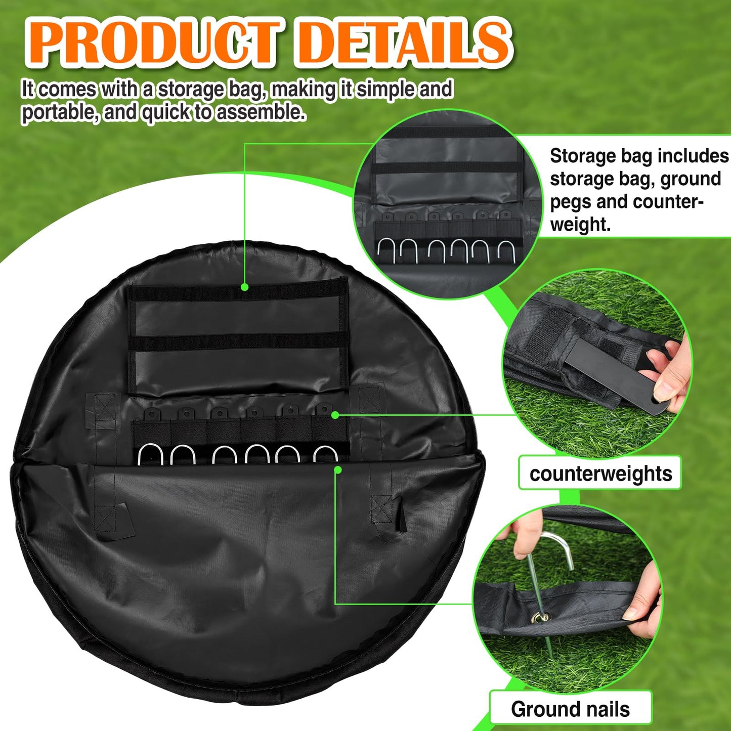 VioraWhite Portable Lacrosse Crease 17 ft, Women's Regulation Size Portable Lacrosse Goal, Weather Crease with Weights, Stakes and Carry Bag(Black)