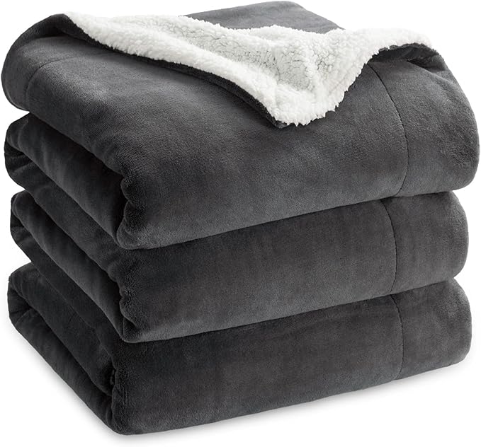 Bedsure GentleSoft Sherpa Fleece Blankets Queen Size for Bed - Thick and Warm Throw for Men, Soft Fuzzy Plush Queen Blanket for Winter, Charcoal, 90x90 Inches