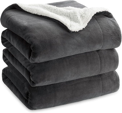 Bedsure GentleSoft Sherpa Fleece Blankets Queen Size for Bed - Thick and Warm Throw for Men, Soft Fuzzy Plush Queen Blanket for Winter, Charcoal, 90x90 Inches