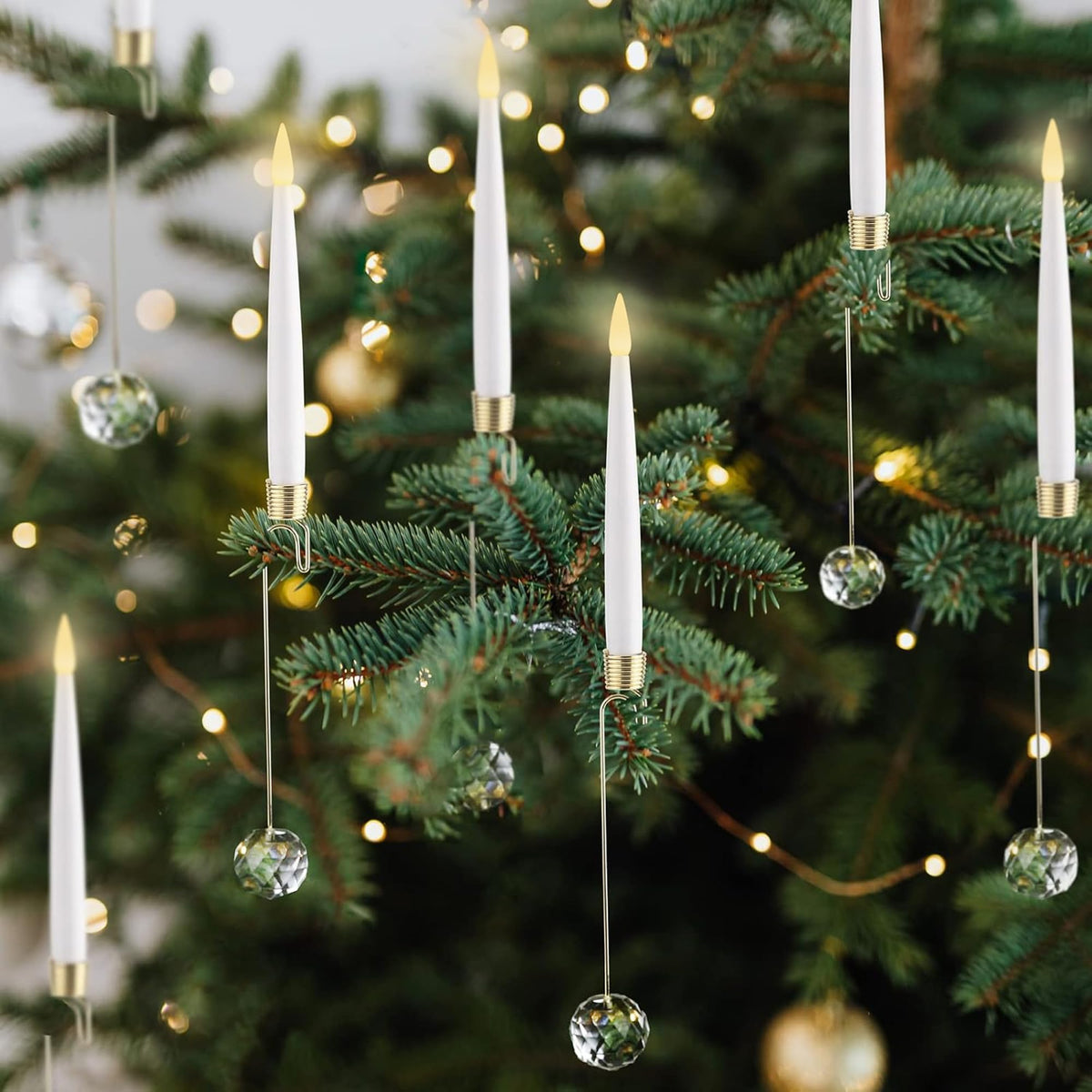 LUSHARBOR Christmas Tree Candles, 10 Pack Flameless Taper Candles for Christmas Tree Decor, Fake LED Candle Battery Operated with Remote for Xmas Wedding Home Gift with Crystal Ball Hook