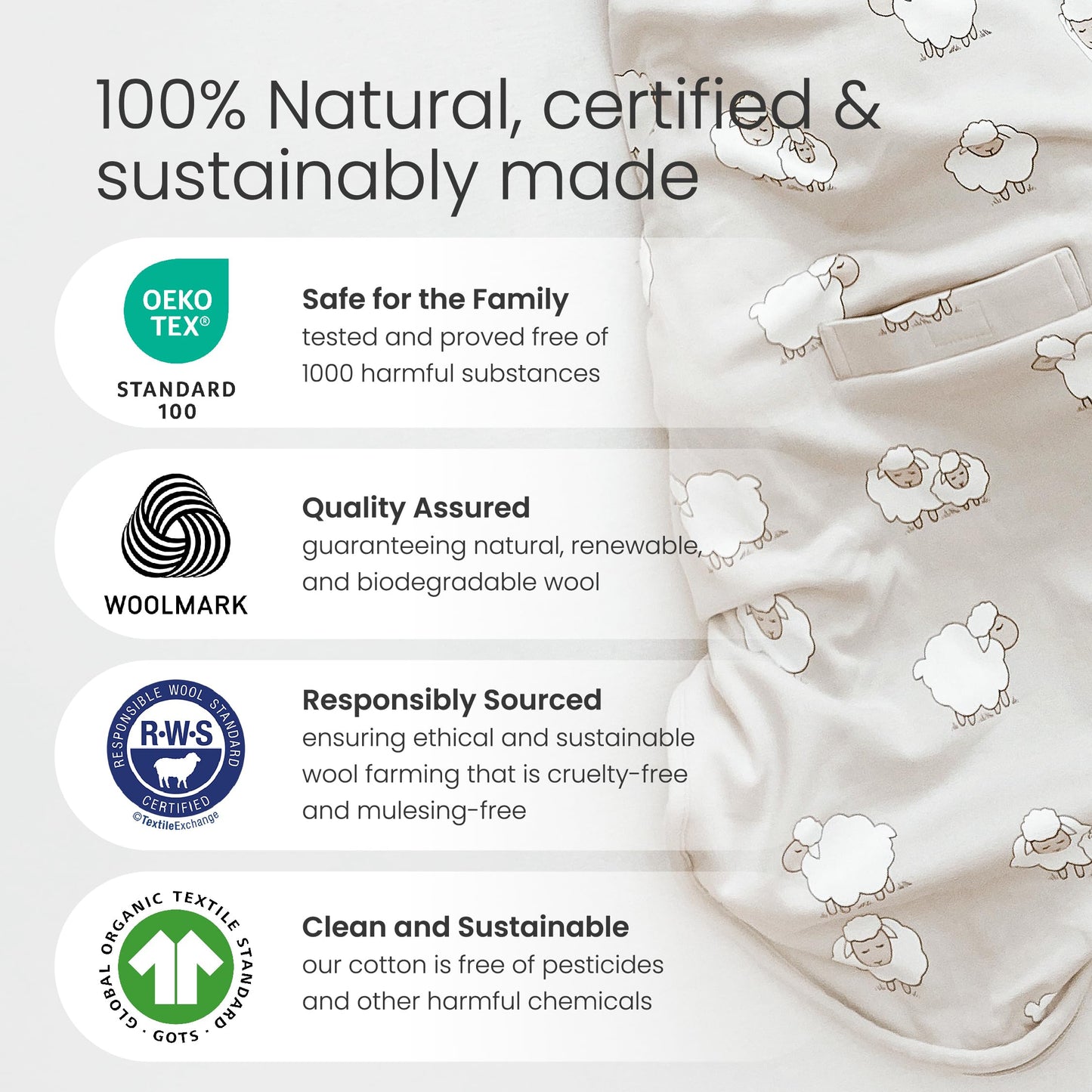 Woolino 4 Season Sleep Sack - Ultimate Merino Wool Sleeping Bag - Two-Way Zipper Adjustable Universal Size Sleep Sack for Baby (2-24 Months) - Puppy