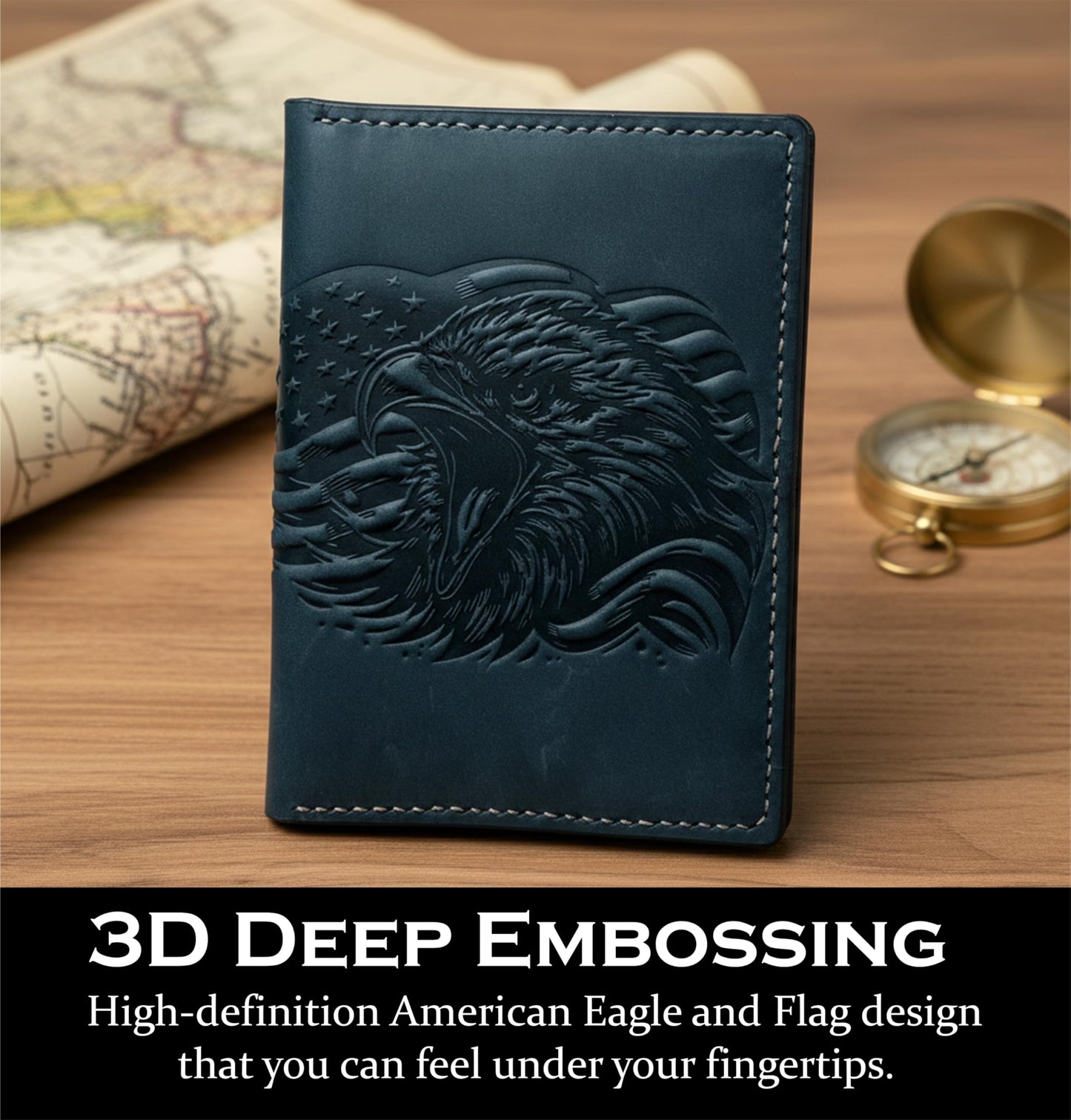 Mayan Corner - Eagle American genuine leather travel wallet, Handmade passport wallet