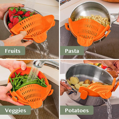 Kitchen Gizmo Snap N' Strain Clip On Strainer for Pots and Pans - Collapsible Silicone Pasta Strainer and Kitchen Gadget for Cooking - Easy to Use, Heat Resistant and Space Saving Colander - Green