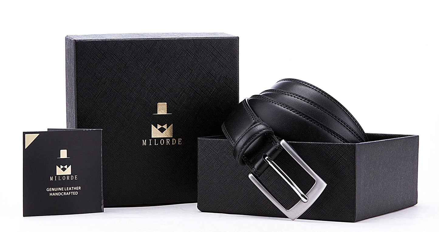 MILORDE Leather Black Belt, Fashion & Classic Design for Dress and Causal (Size 46 (Waist 44), Basic Black)