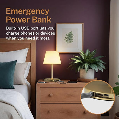 Outdoor Battery Operated Table Lamp & Power Bank - 5000mAh Rechargeable Battery Powered, Touch Dimmable, 3 Color Temperatures, IP44 Waterproof Lamp Light for Home, Patio Use - 9.6 In Modern Brass