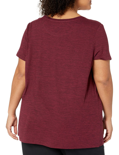 Amazon Essentials Women's Active Quick Dry Tech Stretch Short-Sleeve Crewneck T-Shirt (Available in Plus Size), Pack of 2, Black/Burgundy Space Dye, Medium