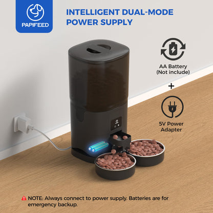 PAPIFEED 7L Automatic Cat Feeder for 2 Cats - 2.4G WiFi Timed Auto Feeder with APP Control, Cat Food Dispenser with Alexa for Multiple Cats, Detachable for Easy Clean, 1-10 Meals Per Day - Black