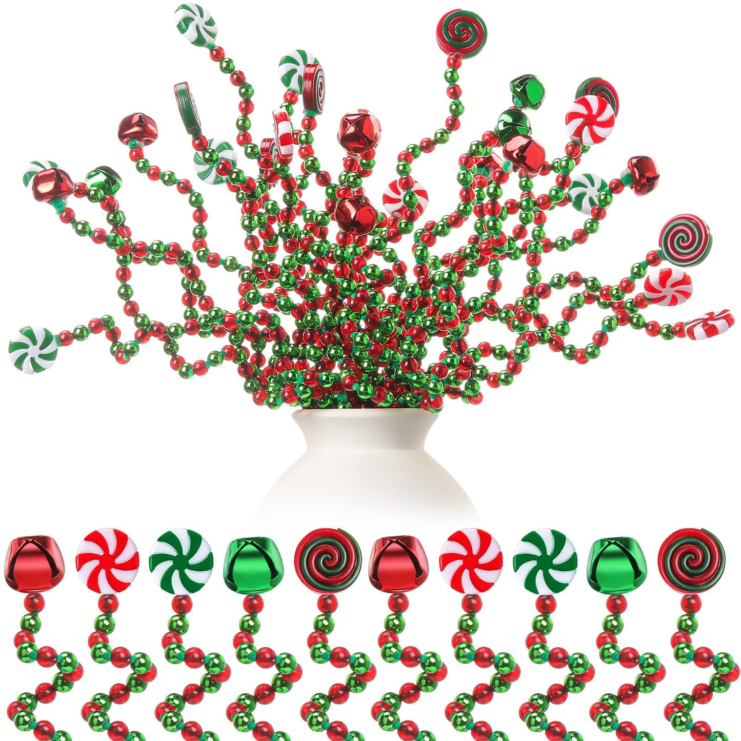 Tigeen 50 Pcs Christmas Candy Cane Pick White Green Red Christmas Tree Curly Pick Ornaments Xmas Candy Shape Tree Topper Decorations Home Office Crafts