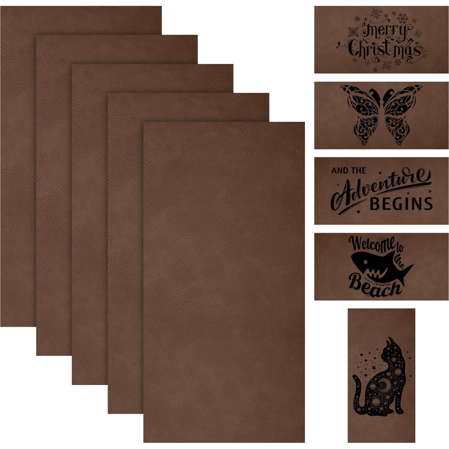 Huhumy 5 Pieces Laserable Leather Sheets Leatherette Sheets for Laser Engraving Leather Laser Engraving Supplies for Art Craft Supplies and Materials(12 x 24 Inch,Dark Brown)