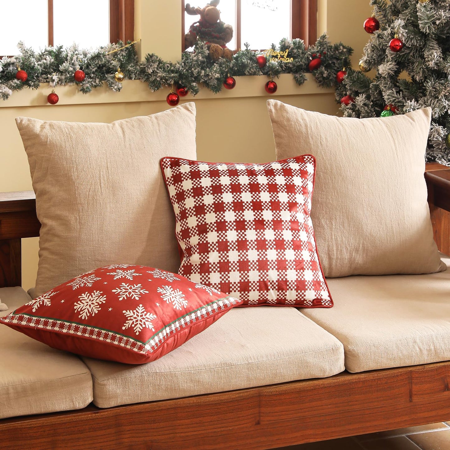 ISAENNE French Chrismas Velvet Throw Pillow Cover,Set of 2,18"x18"-Carol C