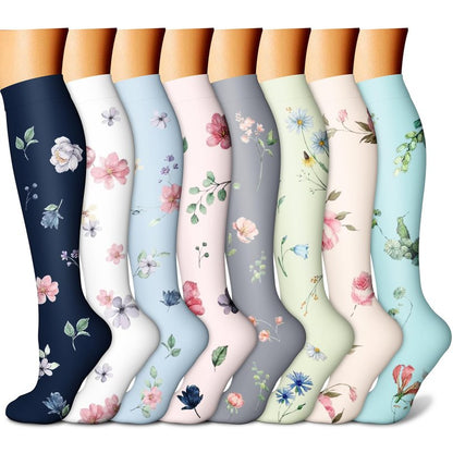 CHARMKING Compression Socks for Women & Men (8 Pairs) 15-20 mmHg Graduated Copper Support Calf Socks are Best for Pregnant, Nurses - Boost Performance, Circulation, Knee High Wide Calf(S/M, Multi 63)