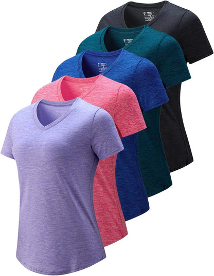 5 Pack Women’s Workout Tops Dry Fit T Shirts – Athletic Short Sleeve Gym Shirts for Women, Running Yoga Active Tees