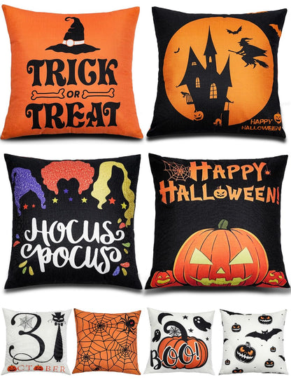 TOYPOPOR Halloween Decorations Double-Side Printing Pillow Covers 16'' x 16'' Set of 4, with 8 Cute Halloween Decor Patterns, Invisible Zipper, Durable Soft Linen Throw Pillow Covers Outdoor Indoor