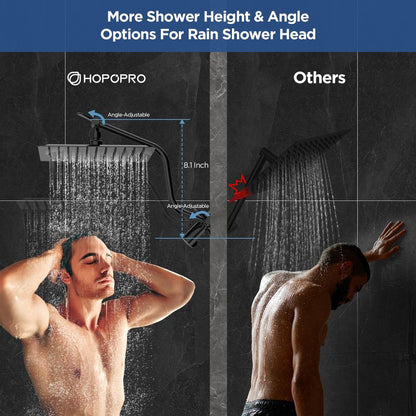 HOPOPRO 10” All Metal Rainfall Shower Head Combo with Handheld Spray, High Pressure Showerhead Combination, Adjustable Dual Showerheads with Extension Arm, Full-Body Coverage Shower Experience, Black