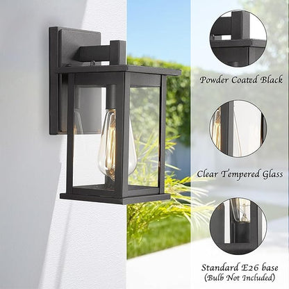 Bestshared Outdoor Wall Sconce, Anti-Rust Outdoor Wall Mounted Light, Black Carriage Lantern Lamp, Outside Porch Light,Exterior Lighting Fixture with Clear Glass for Home, Garage (Black, 2 Pack)
