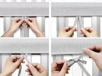 ZHAXINLAOTIE 3 in 1 Breathable Crib Rail Covers for Life Size Cribs,White Soft Anti-Collision Strip Corner Covers,Protect Baby Teeth and Save Crib Rails, Rail Edge Protector Strip (4pc-Gray)