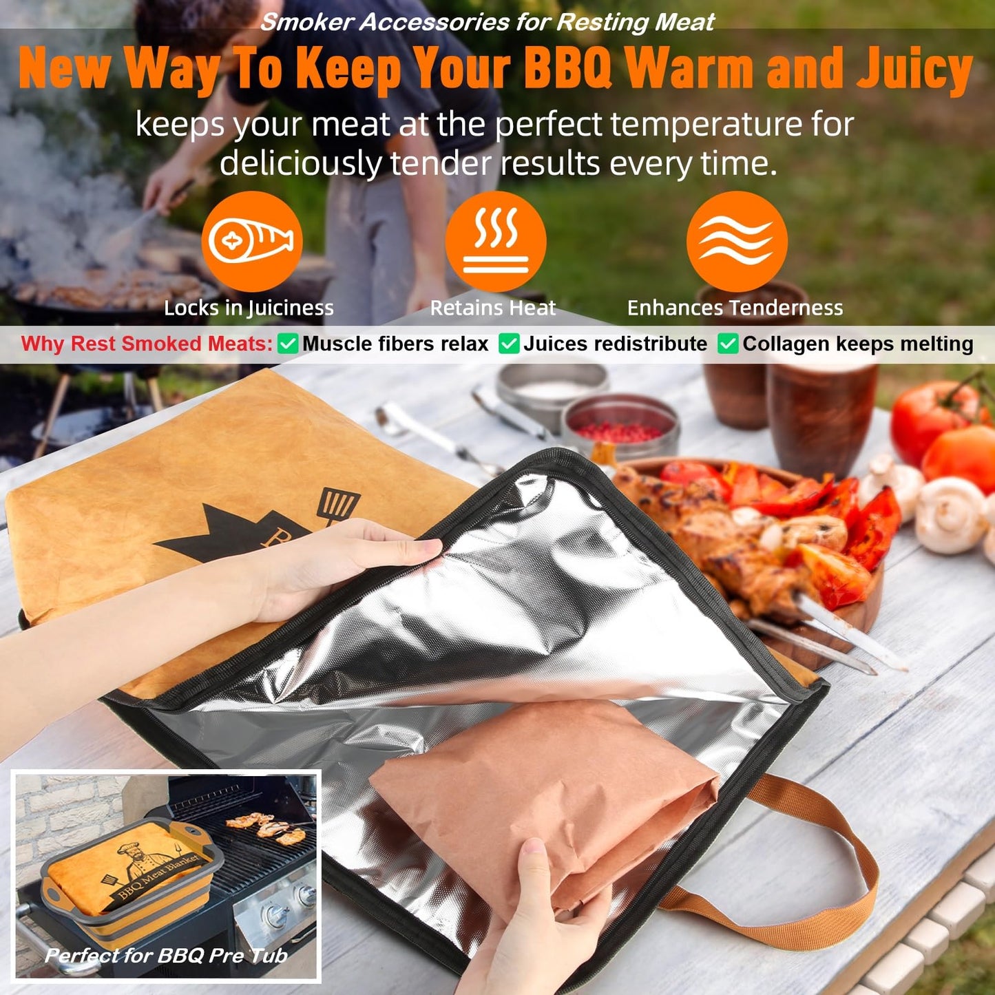 BBQ Blanket for Resting Meat-Air Fryer/Dough/Kitchen/Smoker Accessories Party Picnic Camping-Insulated Bag for Brisket/Pork Shoulder/Turkey-Anniversary Birthday Gift for Men (21in)