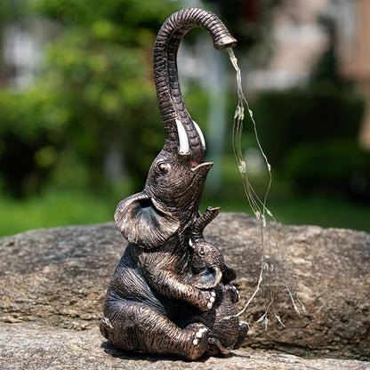 Elephant Statue with Solar Watering Lights, Outdoor Garden Decor for Patio, Yard, Lawn, Unique Gifts for Women, Mom – Resin Elephant Sculpture (Copper Two Elephants)