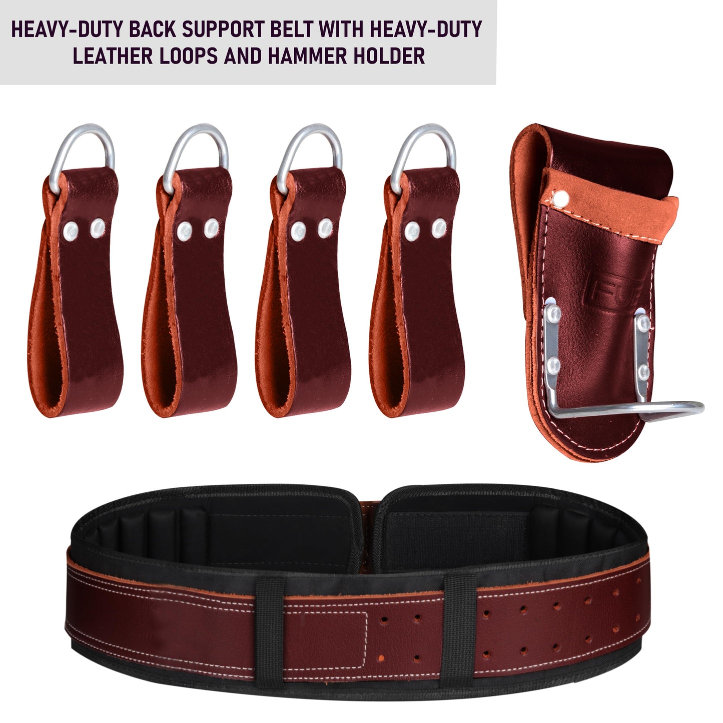 FUERI Professional Tool Belt With Bags Pouches for Men Nylon Leather Belts Carpenter Construction Electrician Framer Worker
