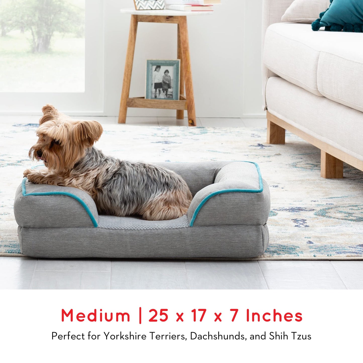 Brindle Orthopedic Memory Foam Pet Bed with Wrap Around Bolster - Plush Dog and Cat Bed - Removable Velvet Cover